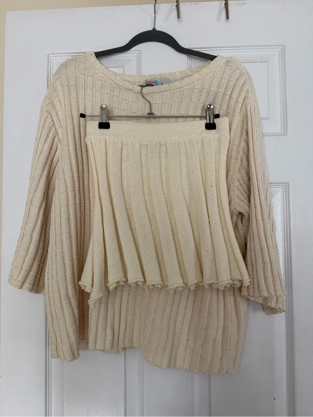Free People Cream Ribbed Knit Sweater and Skirt Set